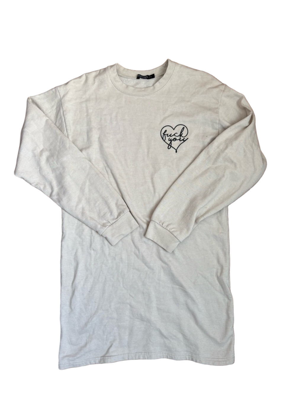 Nasty Gal Cream Long-Sleeve Tee with Heart Script